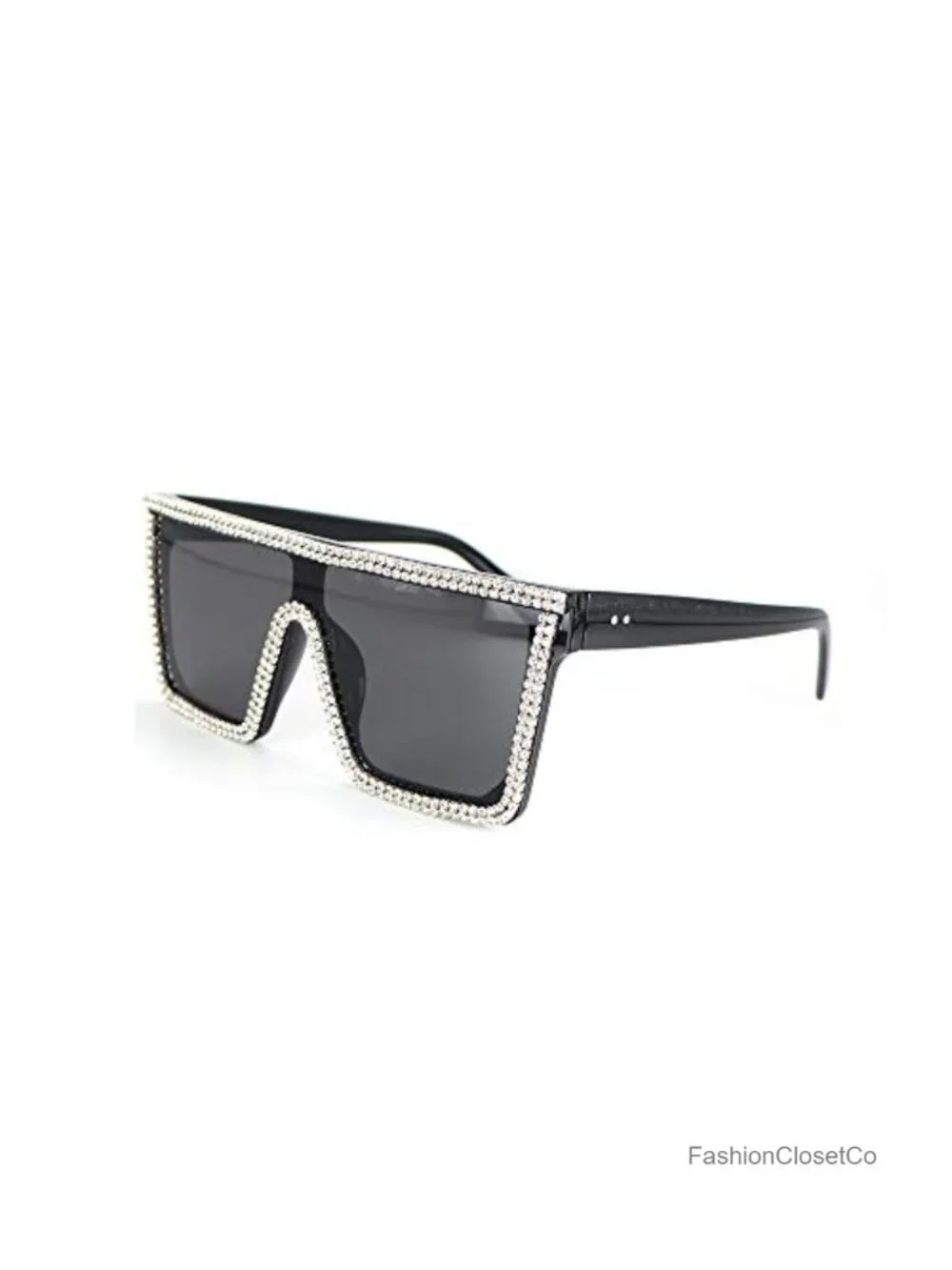 Oversized Square Bling Rhinestone Flat Top Sunglasses, UV400 Protection,